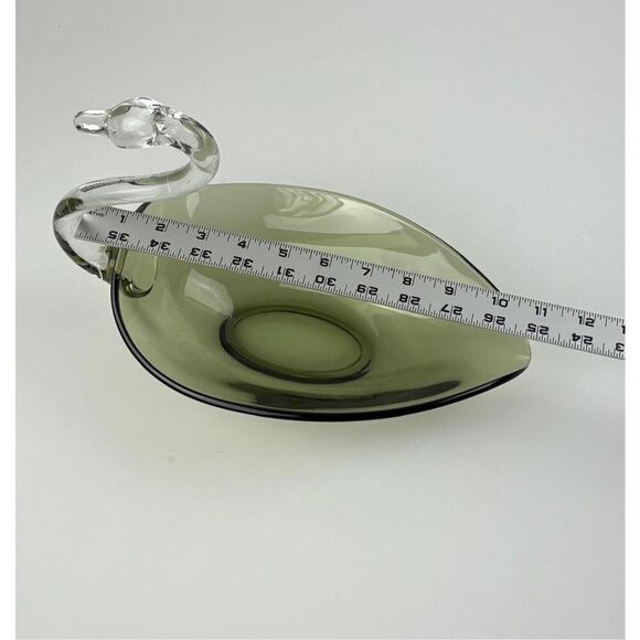 Manganese Rare Duncan Miller Chartreuse Swan Hand Blown Glass Dish 9"X12" Glows - Picture 5 of 5